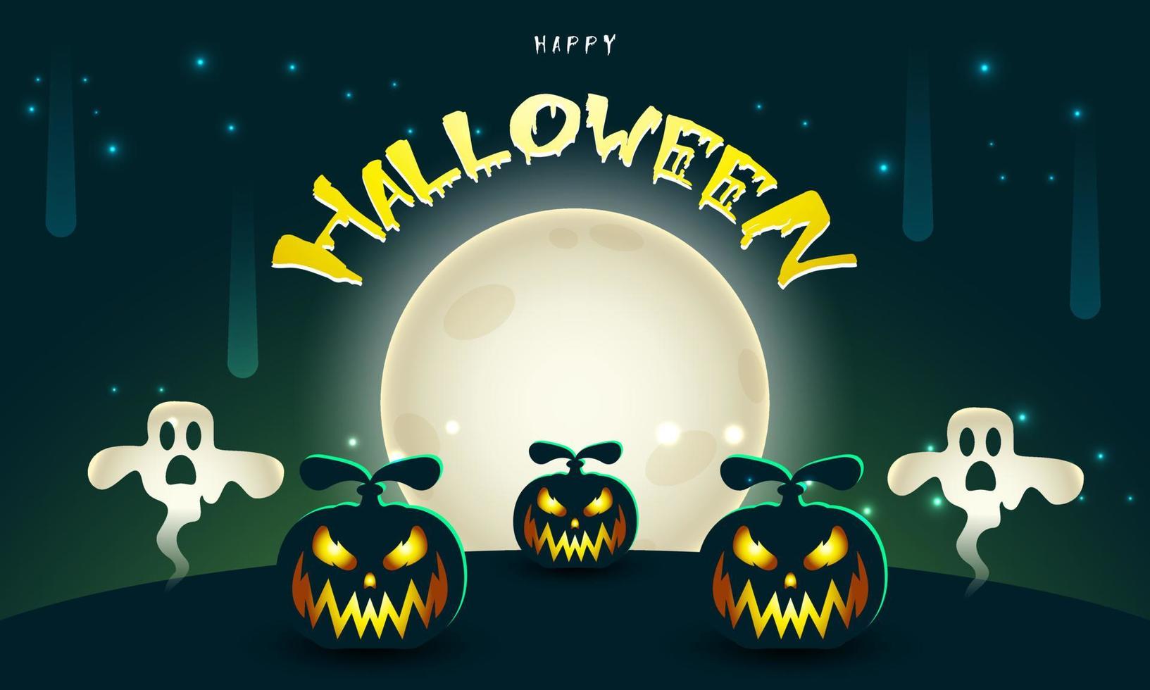 halloween banner of feestuitnodiging achtergrond met avondwolken en elegante pompoenen. vector illustratie