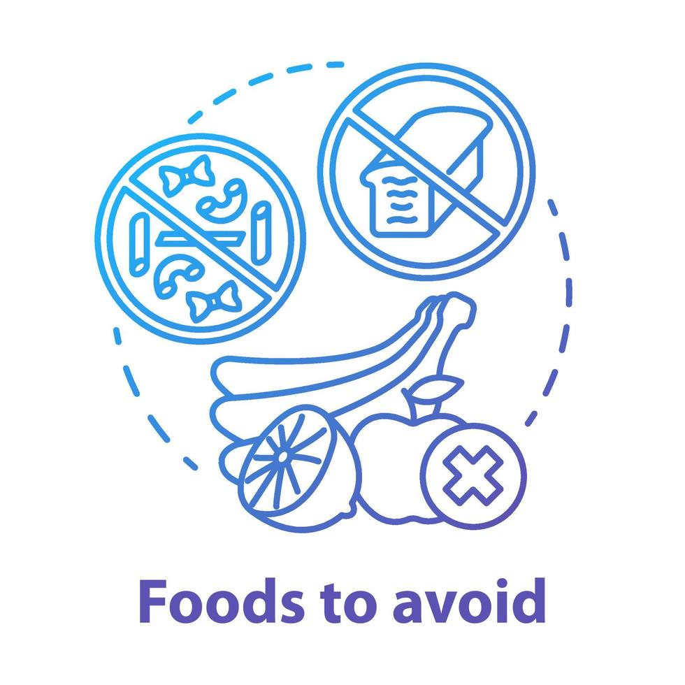 voedsel om het pictogram van het blauwe gradiëntconcept te vermijden. keto dieet idee dunne lijn illustratie. ketogeen voedsel. verboden maaltijd. gezonde voeding. gezondheidszorg, levensstijl. vector geïsoleerde overzichtstekening