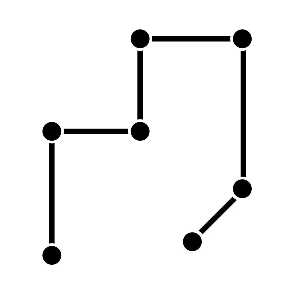 verbonden lijnen glyph pictogram. netto van slagen met punten. onderbroken lijnen. geometrische figuur. abstracte vorm. isometrische vorm. silhouet symbool. negatieve ruimte. vector geïsoleerde illustratie