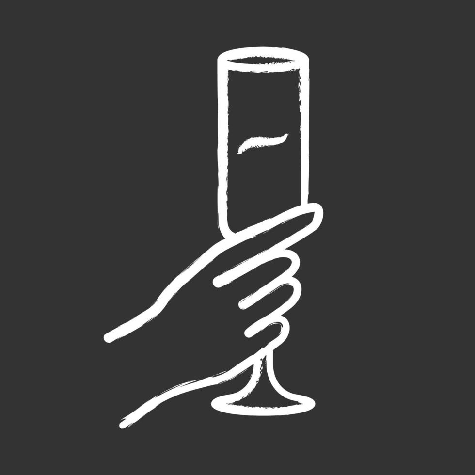 hand met champagne glas krijt icoon. champagne glas. glas alcoholische drank. wijn dienst. viering. bruiloft. proeven, degustatie. geroosterd brood. Proost. geïsoleerde vector schoolbordillustratie