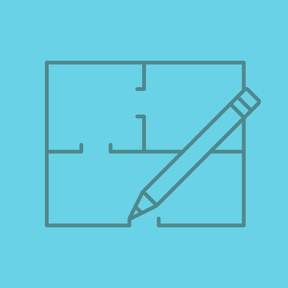 plattegrond lineaire pictogram. platte blauwdruk. dunne lijn overzichtssymbolen op kleur achtergrond. vector illustratie