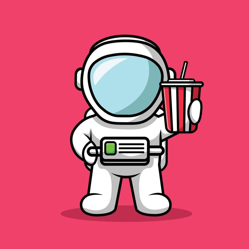 schattige astronaut met frisdrankillustratie vector