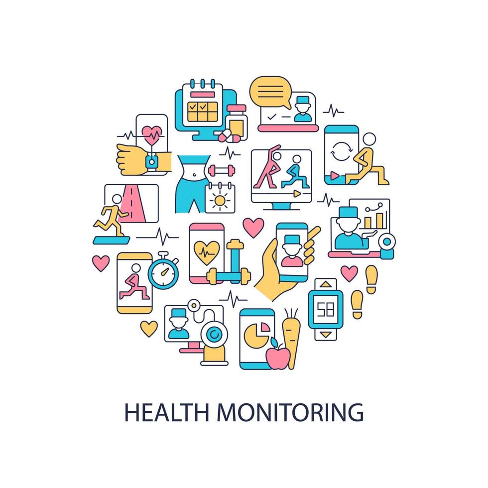 gezondheidsmonitoring abstracte kleur concept lay-out met kop vector