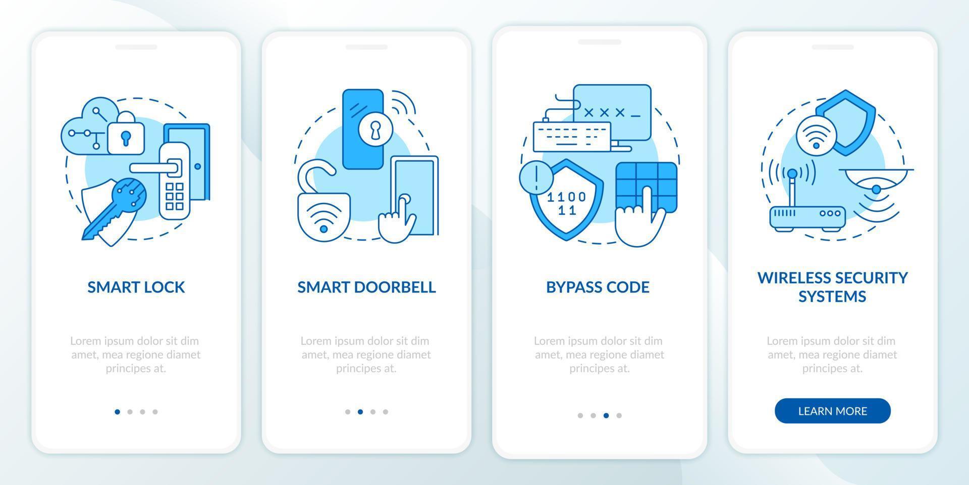 domotica blauw onboarding mobiel app-paginascherm vector