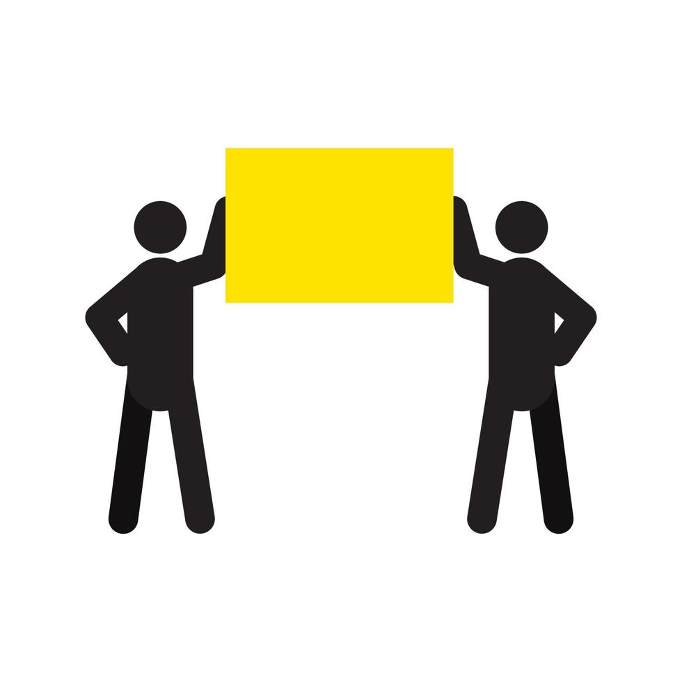 twee mannen met poster in handen silhouet pictogram. advertentie, spandoek. geïsoleerde vectorillustratie vector