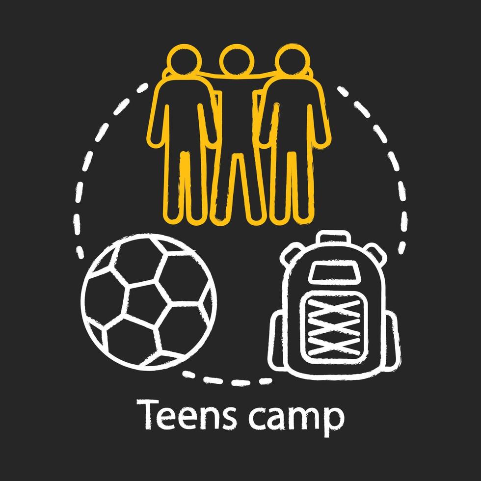 tieners kamp krijt concept icoon. zomer jeugdclub, gemeenschap. vakantieoord voor tieners. sport na school faciliteit idee. kampioenschap, competitie training vector geïsoleerde schoolbord illustratie