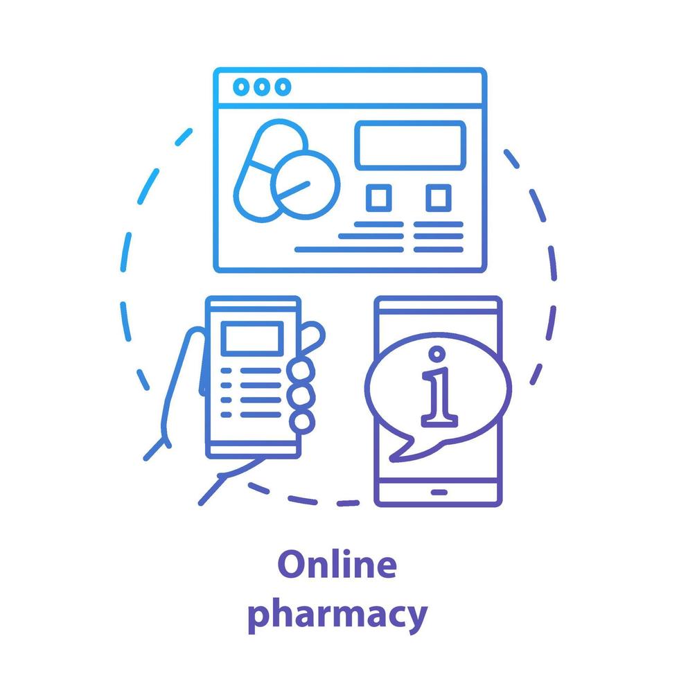 online apotheek concept icoon. virtuele apotheker service idee dunne lijn illustratie. internetdrogisterijwebsite, medisch adviesforum. vector geïsoleerde overzichtstekening. bewerkbare streek