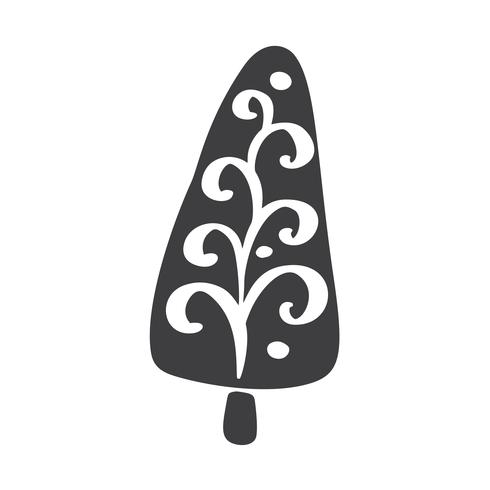 Kerstboom vector pictogram silhouet. Eenvoudig contoursymbool. Geïsoleerd op wit web teken kit gestileerde spar. Handdraw scandinavische cartoon afbeelding