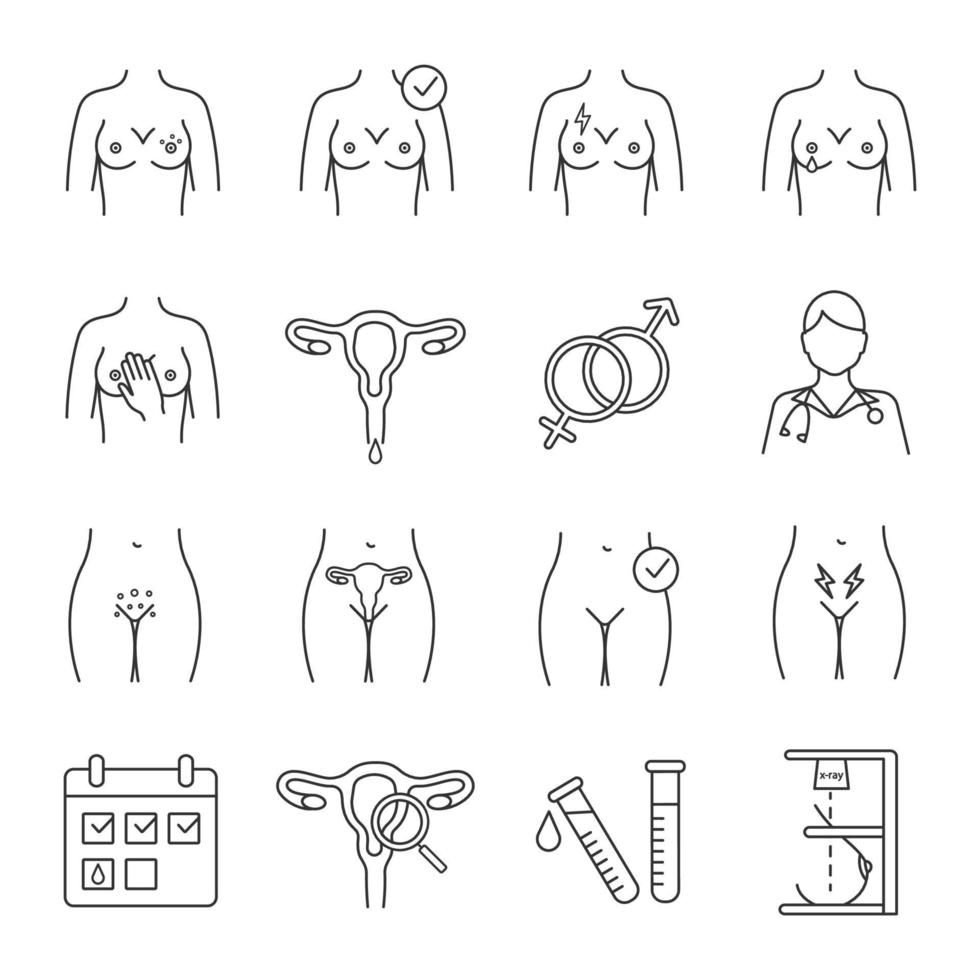 gynaecologie lineaire iconen set vector