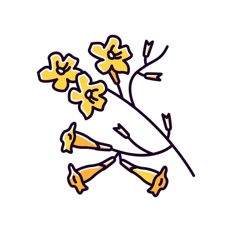 plumeria geel rgb-kleurpictogram. ipe boom. tropische bloesem. Braziliaanse bloem. Zuid-Amerikaanse fabriek. exotische bloem. plantkunde. geïsoleerde vectorillustratie vector