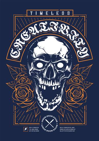 Schedel met rozen Grunge Print ontwerp vector