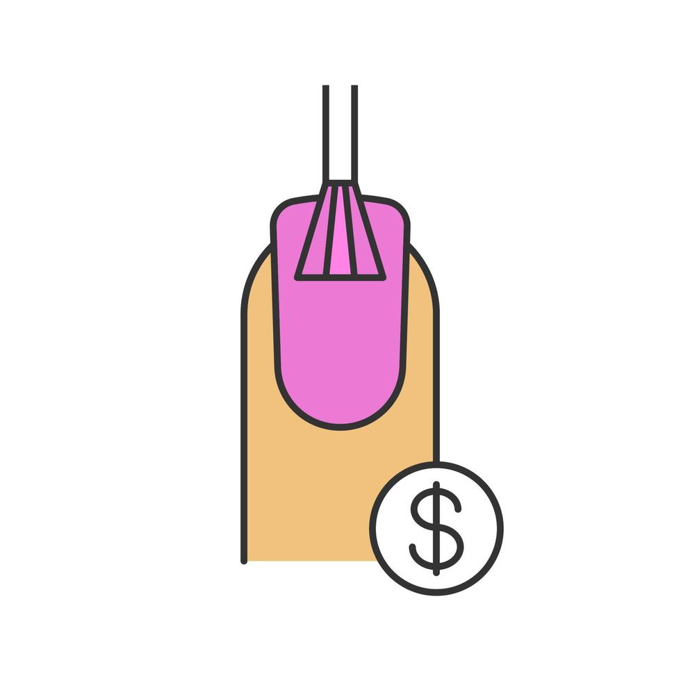 nagel salon diensten prijzen kleur icoon. nagellak met dollarteken. geïsoleerde vectorillustratie vector