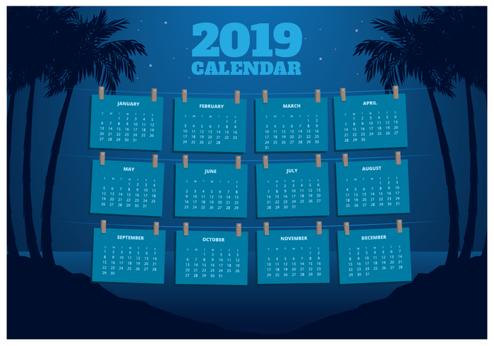 2019 afdrukbare kalender vector