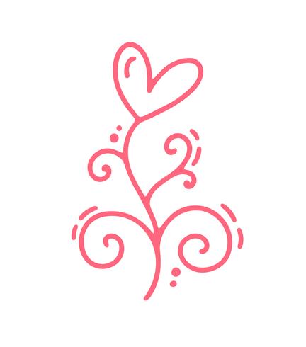 Vintage Pink Vector monoline bloem met hart. Valentijnsdag Hand getrokken pictogram. Vakantie schets doodle Ontwerp plant element valentijn. liefdes decor voor web, bruiloft en print. Geïsoleerde illustratie