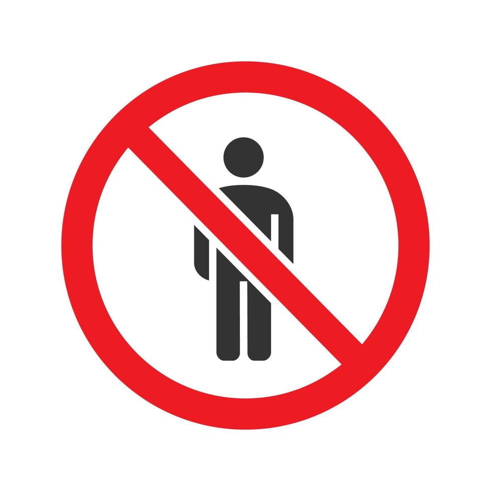 verboden bord met man silhouet glyph icoon. stop silhouet symbool. geen mannenverbod. negatieve ruimte. vector geïsoleerde illustratie