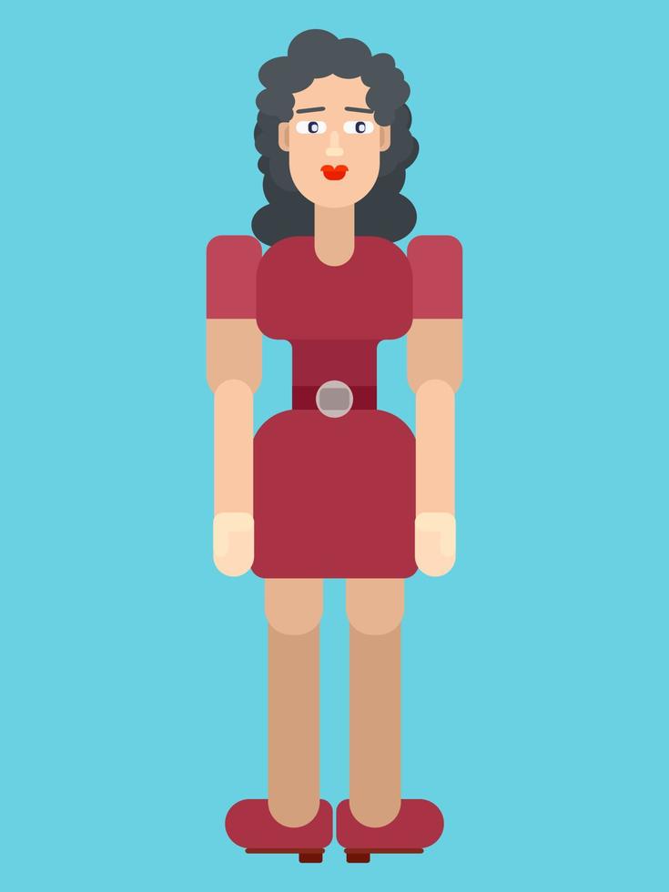 vrouw in bordeauxrode jurk platte tekenstijl vector