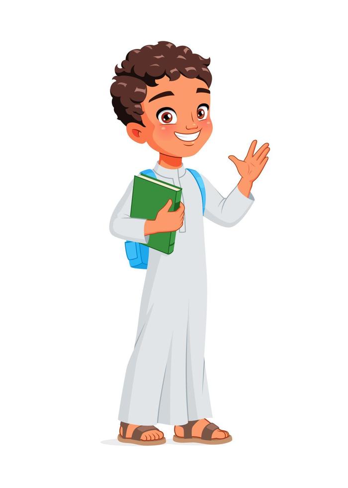 Arabische schooljongen groet cartoon vectorillustratie vector