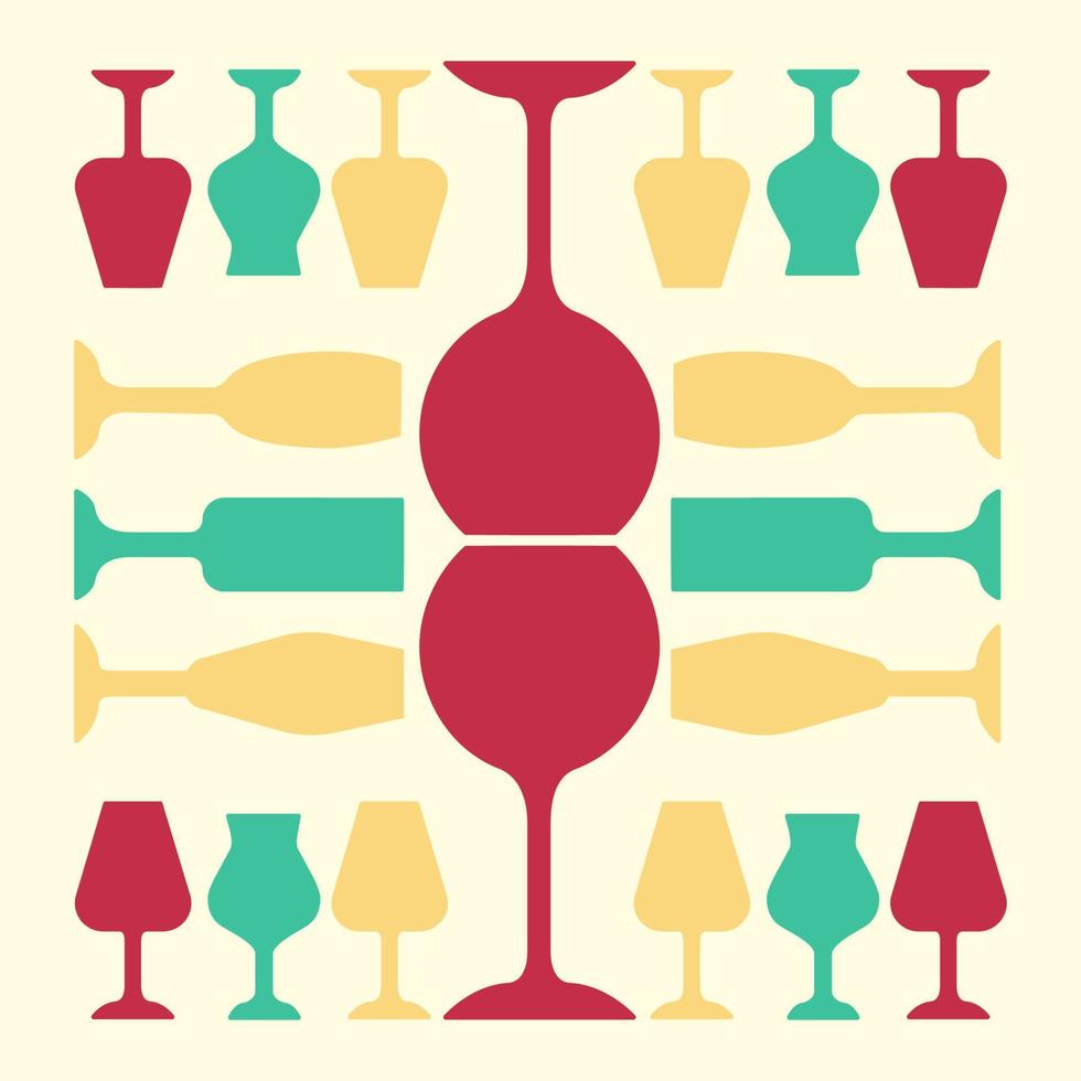 glaswerk rood, geel en turquoise kleur icoon. restaurantservice. alcohol reep. port en madeira glazen. wijnglazen. sterke dranken. geïsoleerde vectorillustratie vector