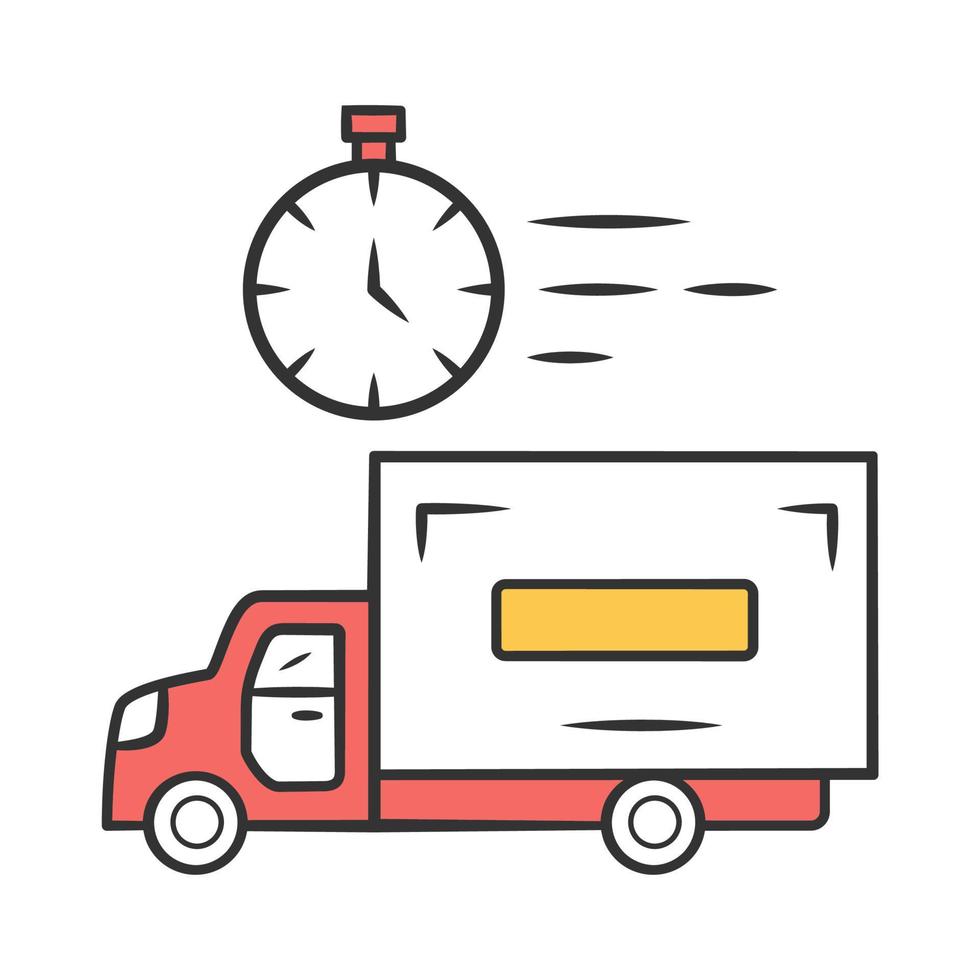 kleurpictogram voor levering op dezelfde dag. snelle verzendservice en postsysteem. express vrachtwagen. snel pakketvervoer. verzending, koeriersdienst. geïsoleerde vectorillustratie vector