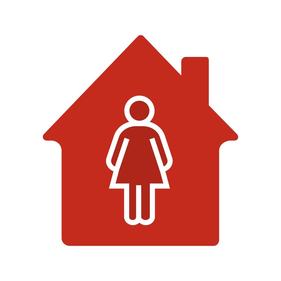 bewoner, huurder, eigenaar glyph kleur icoon. huis met vrouw. silhouet symbool op witte achtergrond. negatieve ruimte. vector illustratie
