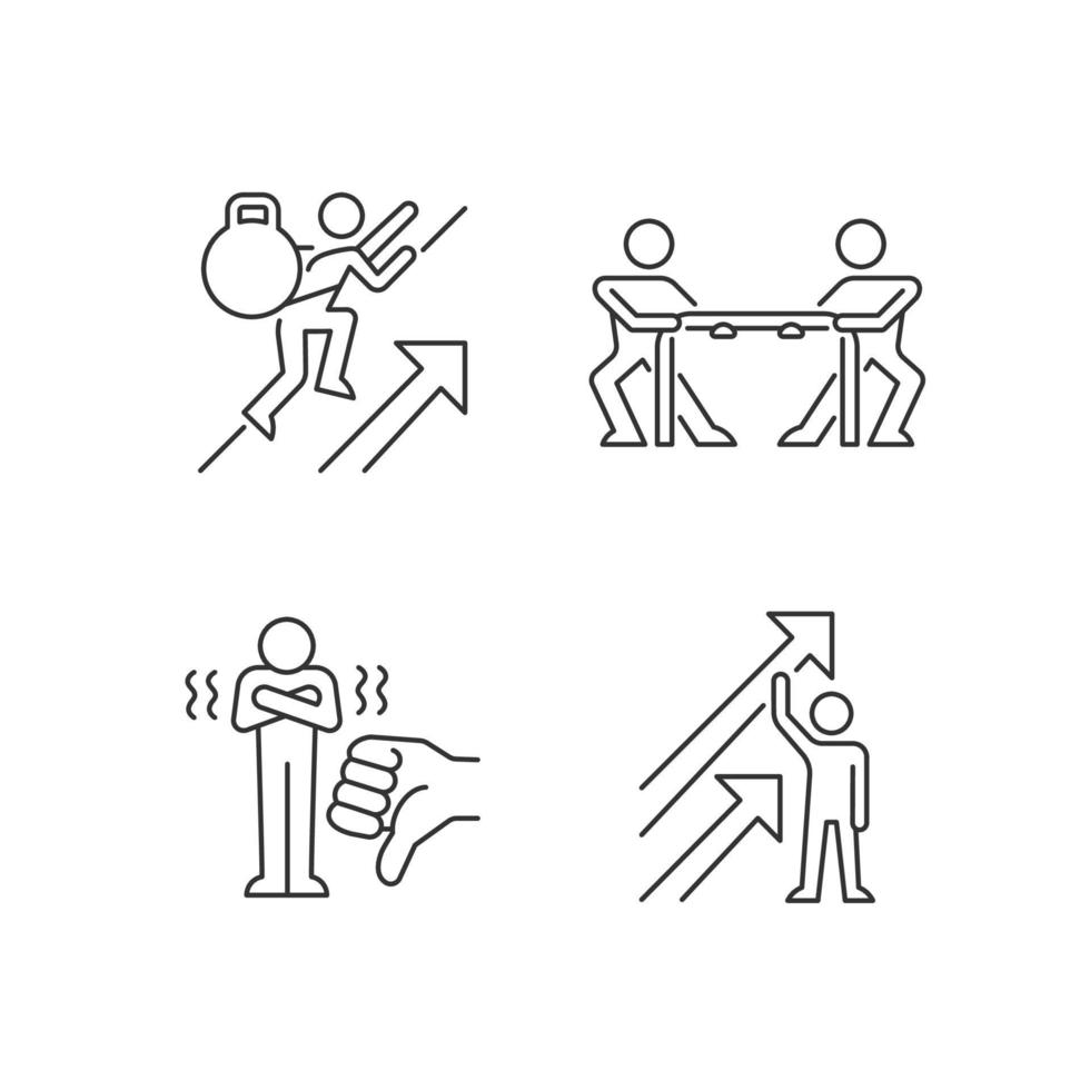 motivatie complicaties en resultaten lineaire iconen set vector