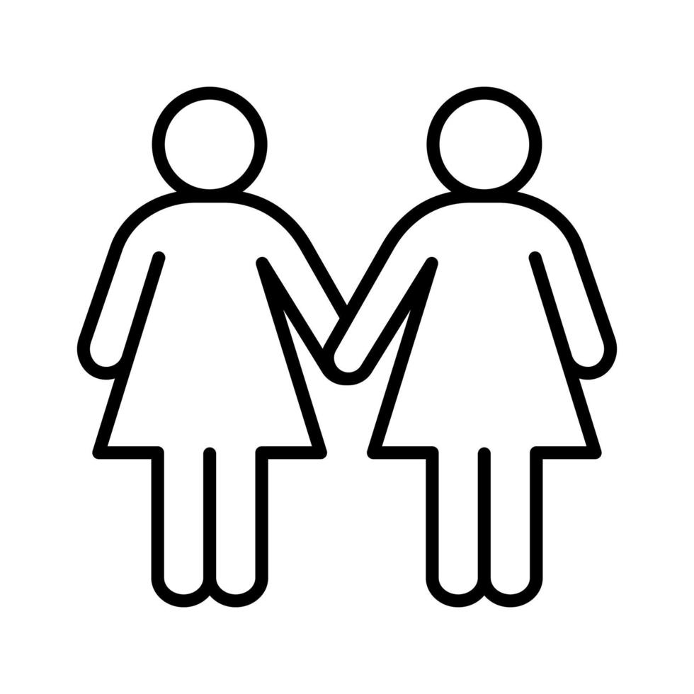 lesbisch koppel lineaire pictogram. dunne lijn illustratie. twee vrouwen hand in hand contour symbool. vector geïsoleerde overzichtstekening