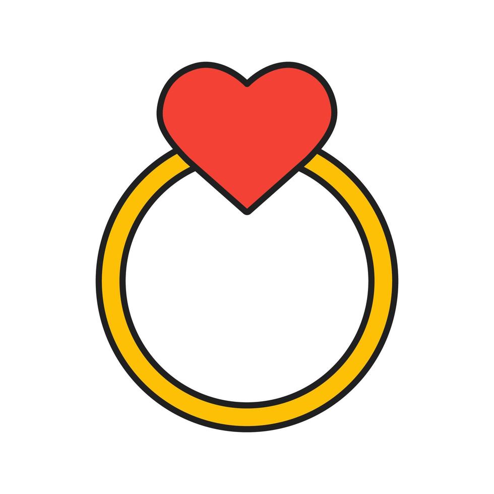 gouden ring met hart kleur icoon. Valentijnsdag. geïsoleerde vectorillustratie vector