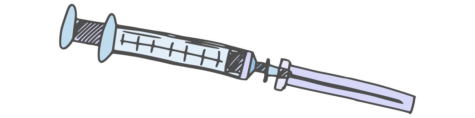medische spuit voor injecties. doodle afbeelding nieuw vector