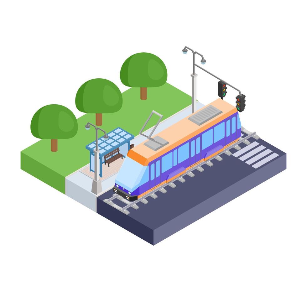 tram bij halte isometrische pictogramafbeelding in op aandelen vector