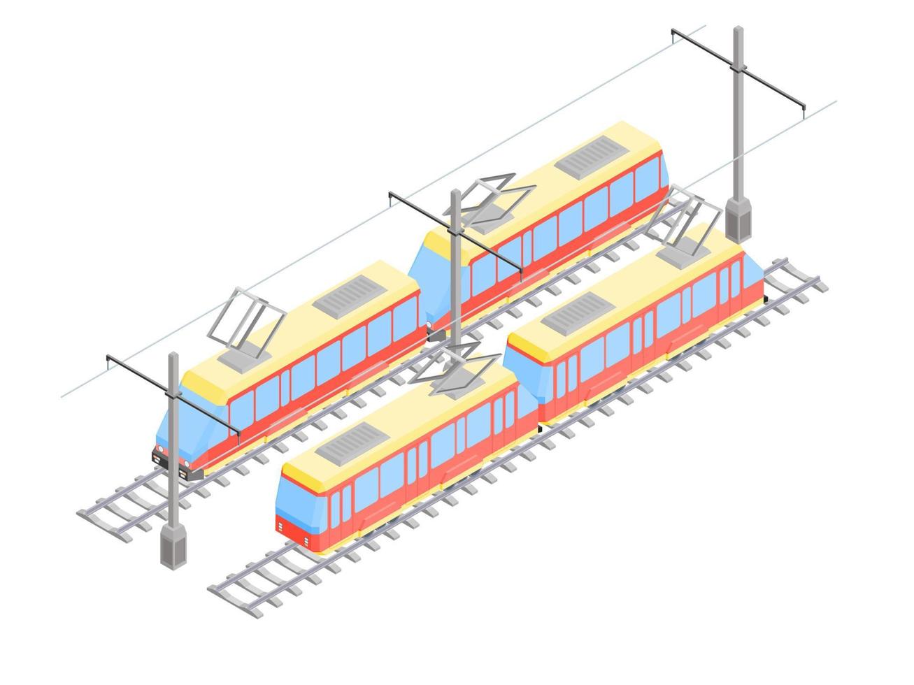 spoorweg openbaar stadsvervoer trams nieuw isometrisch vector