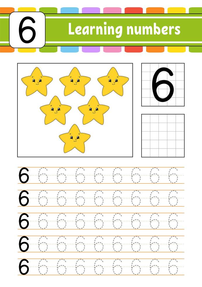 traceer en schrijf. handschrift oefenen. cijfers leren voor kinderen. onderwijs ontwikkelen werkblad. activiteiten pagina. spel voor peuters en kleuters. geïsoleerde vectorillustratie in schattige cartoon-stijl. vector