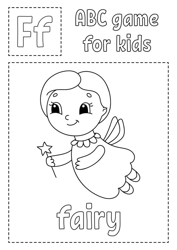abc-spel voor kinderen. alfabet kleurplaat. stripfiguur. woord en letter. vectorillustratie. vector