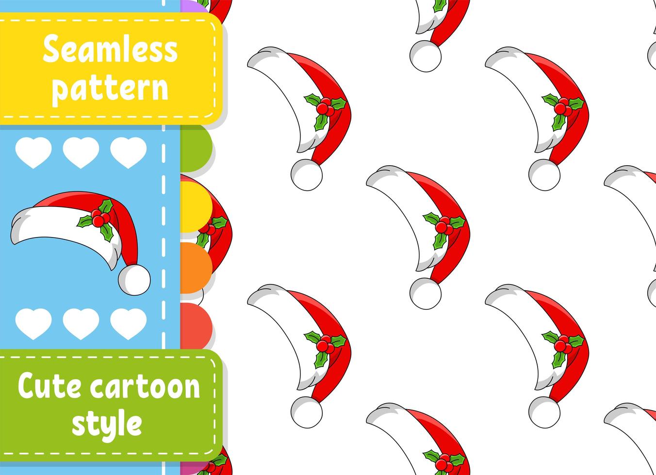 gekleurde naadloze patroon. kerstman bontmuts met hulst. cartoon-stijl. kerst thema. vectorillustratie geïsoleerd op een witte achtergrond. vector