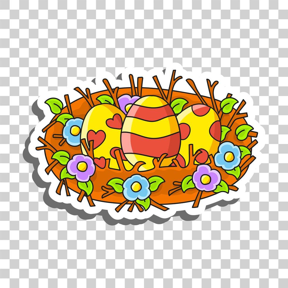 schattig stripfiguur. paas nest. sticker met contour. kleurrijke vectorillustratie. geïsoleerd op transparante achtergrond. ontwerpelement vector