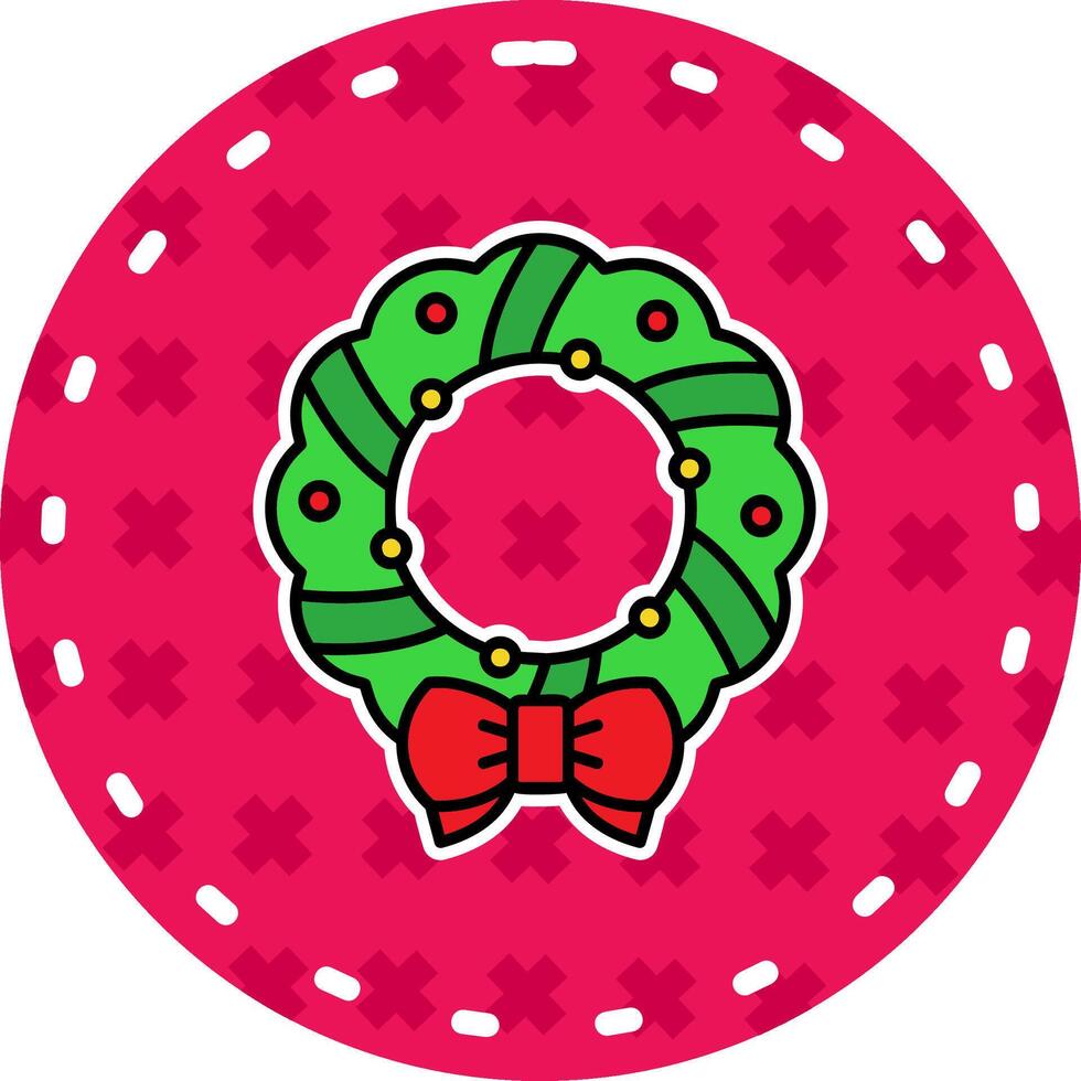Kerstmis krans lijn gevulde sticker icoon vector