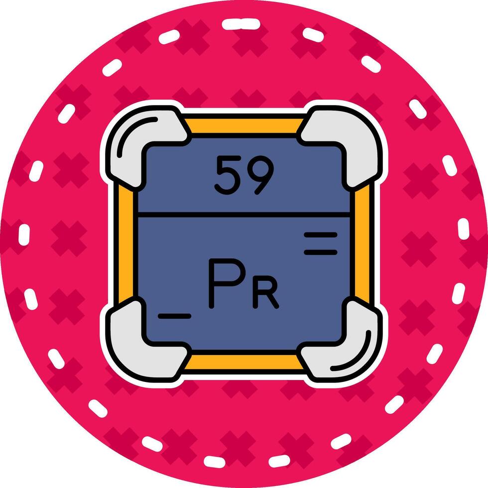 praseodymium lijn gevulde sticker icoon vector