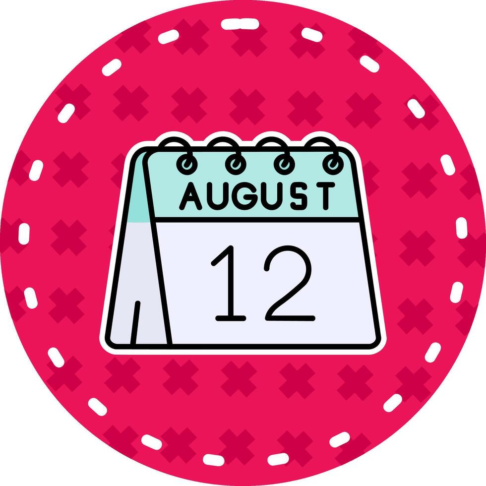 12e van augustus lijn gevulde sticker icoon vector