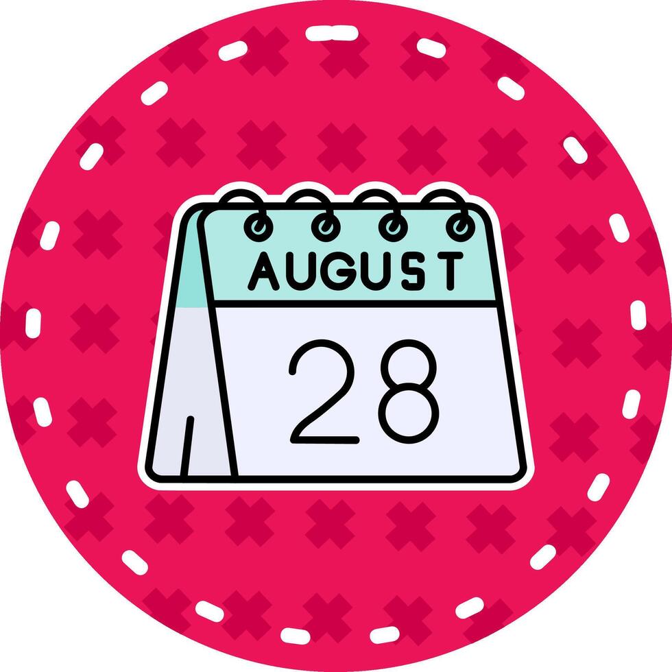 28e van augustus lijn gevulde sticker icoon vector