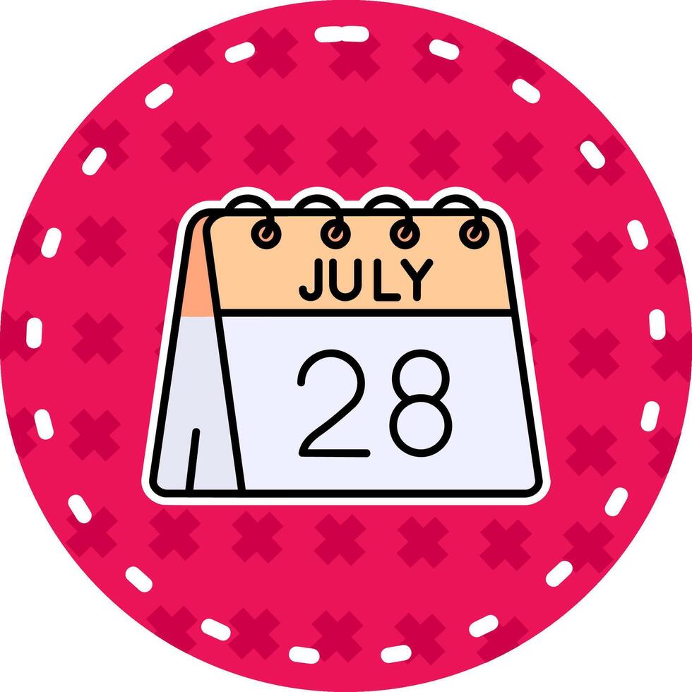 28e van juli lijn gevulde sticker icoon vector