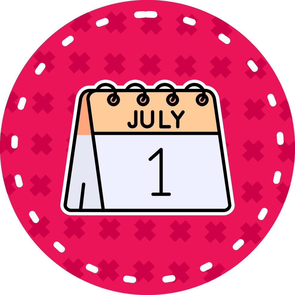 1e van juli lijn gevulde sticker icoon vector
