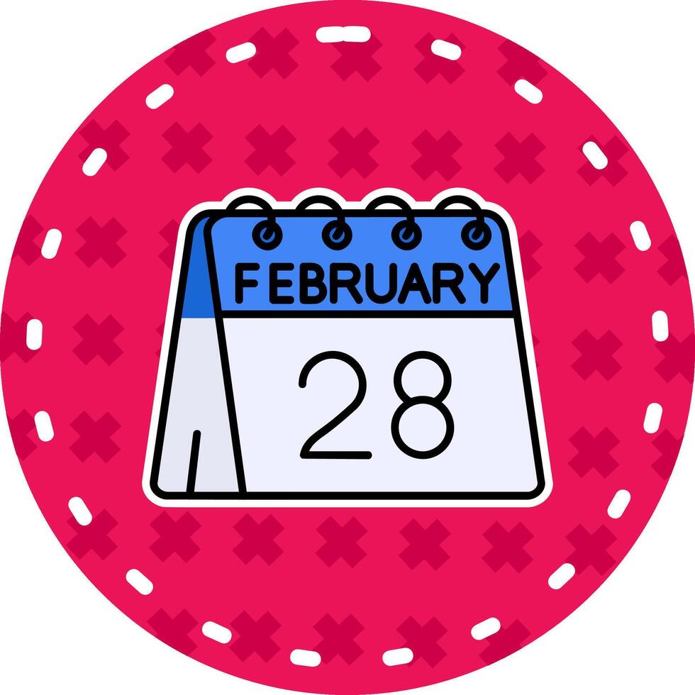 28e van februari lijn gevulde sticker icoon vector