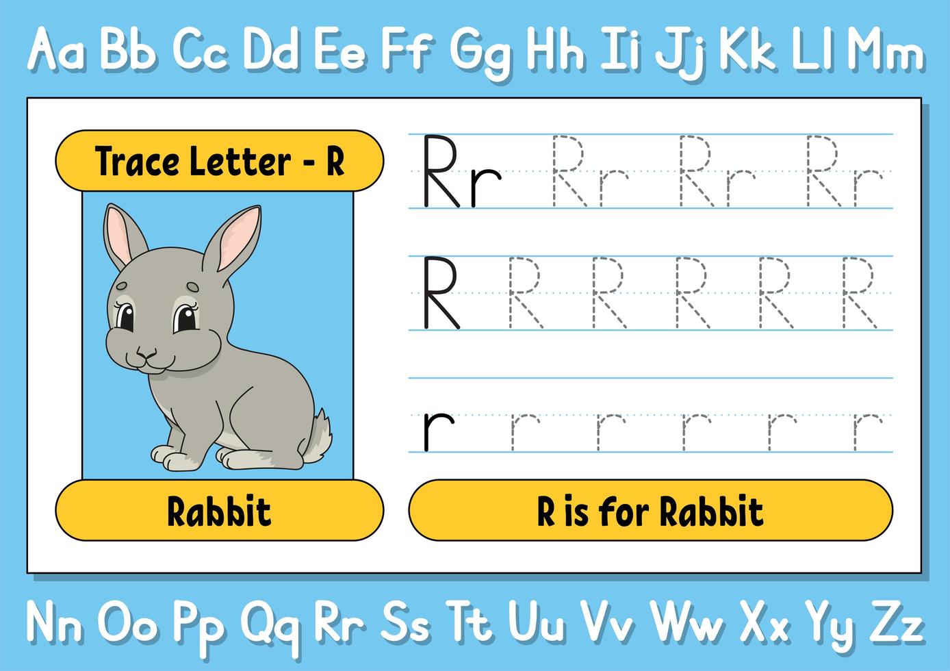 letters traceren. Schrijf oefening. tracing werkblad voor kinderen. alfabet leren. schattig karakter. vectorillustratie. cartoon-stijl. vector