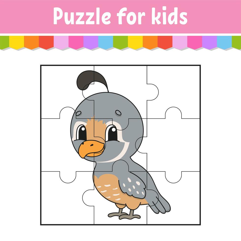 puzzelspel voor kinderen. puzzel stukjes. kleuren werkblad. activiteit page.isolated vectorillustratie. cartoon-stijl. vector