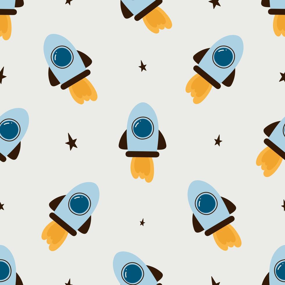 naadloos kinderachtig kosmisch patroon met raketten. vlak vector illustratie van kosmos achtergrond. creatief kinderen structuur voor kleding stof, inpakken, textiel, behang, kleding.