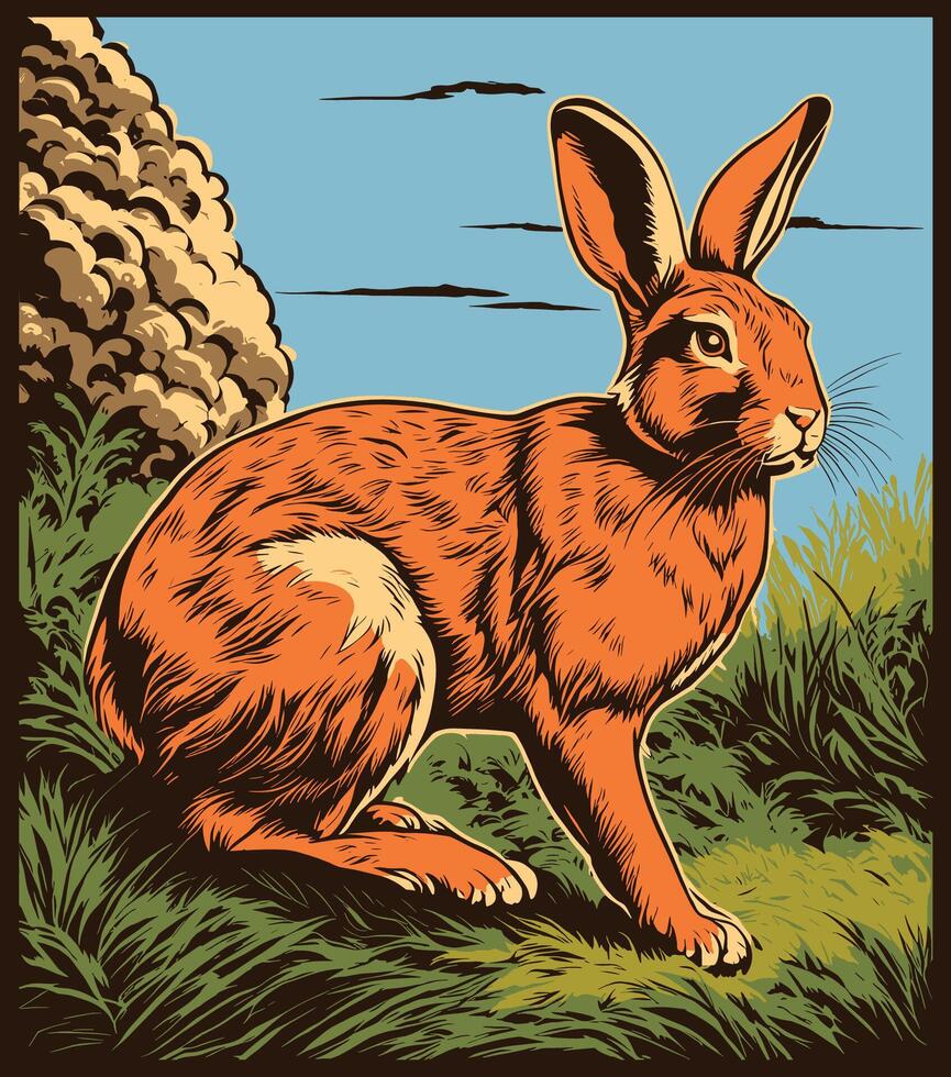 hand- getrokken konijn kleurrijk wijnoogst gegraveerde stijl vector