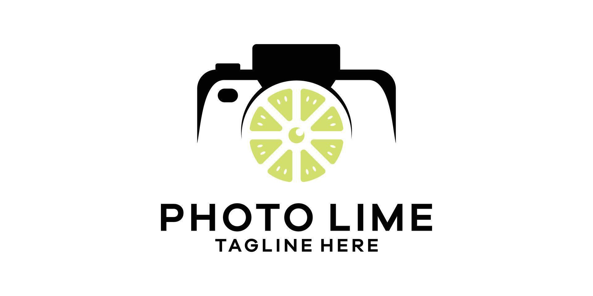citroen fruit logo ontwerp met camera.logo ontwerp sjabloon symbool icoon idee. vector