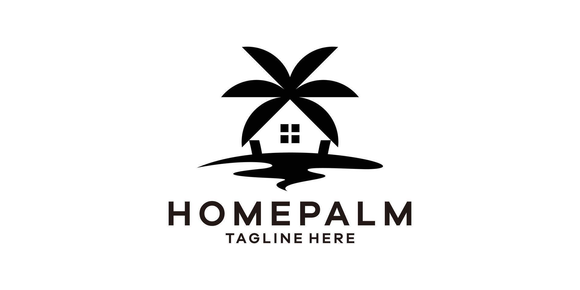 palm boom met huis logo, logo ontwerp creatief icoon symbool. vector