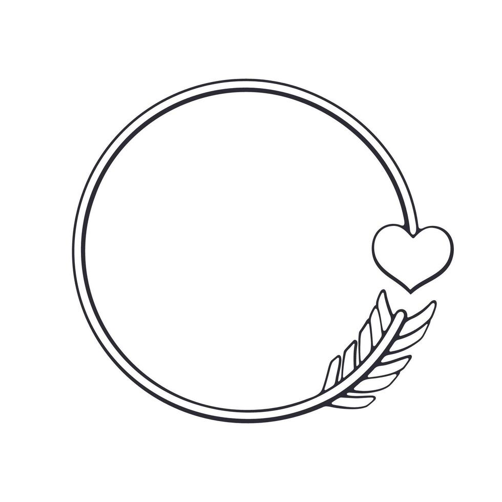 schets van Cupido pijl gebogen door cirkel met hart vormig tip. valentijnsdag dag symbool. vector illustratie. hand- getrokken tekening klem kunst. ontwerp element geïsoleerd Aan wit achtergrond