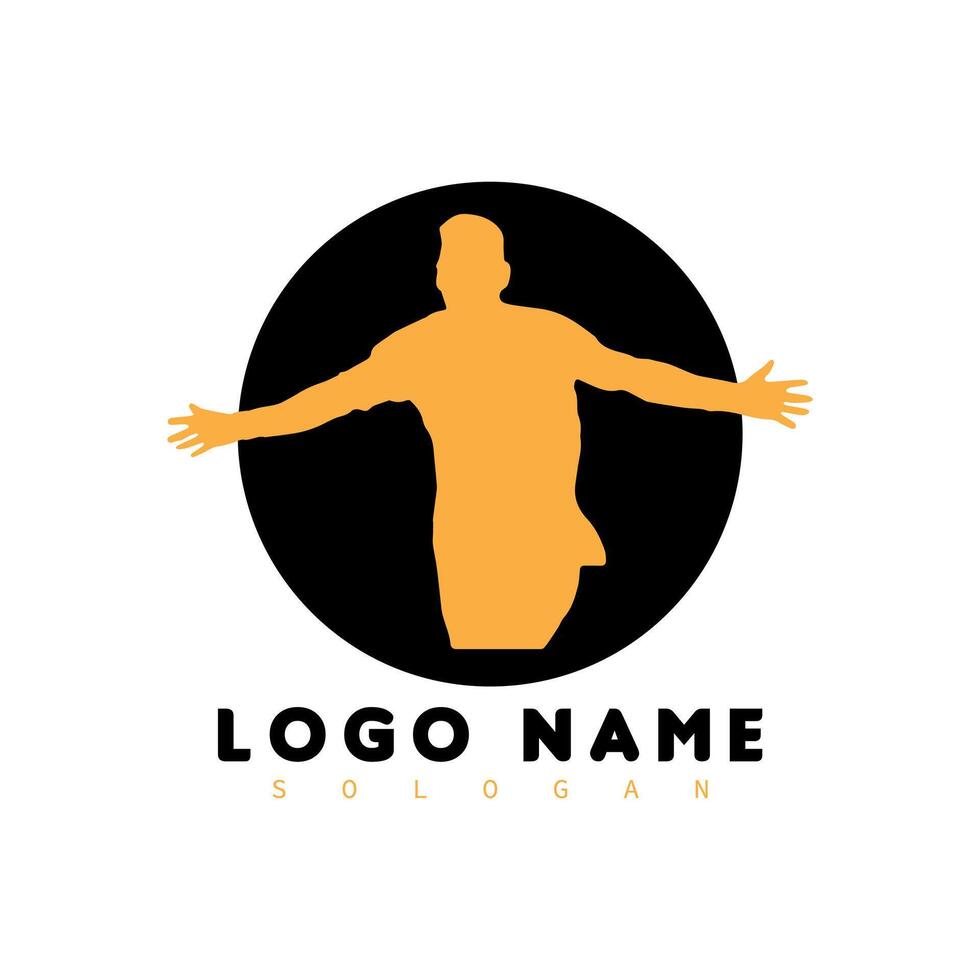 Mens overgave met beide handen verheven in de lucht logo, Mens verhogen beide handen logo, kampioen, winnen, leider, winnaar logo ontwerp vector, menselijk macht vector