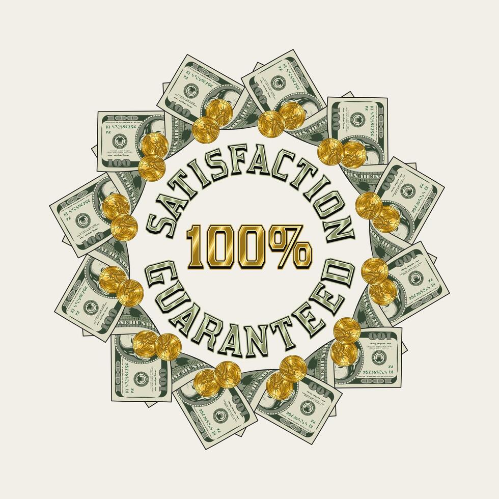 circulaire geld kader met gevouwen ons dollar rekeningen, gouden munten, kopiëren ruimte, kopiëren plaatsing. logo, embleem, insigne voor advertentie, uitverkoop, bieden, korting, winnaar prijs, Gefeliciteerd vector